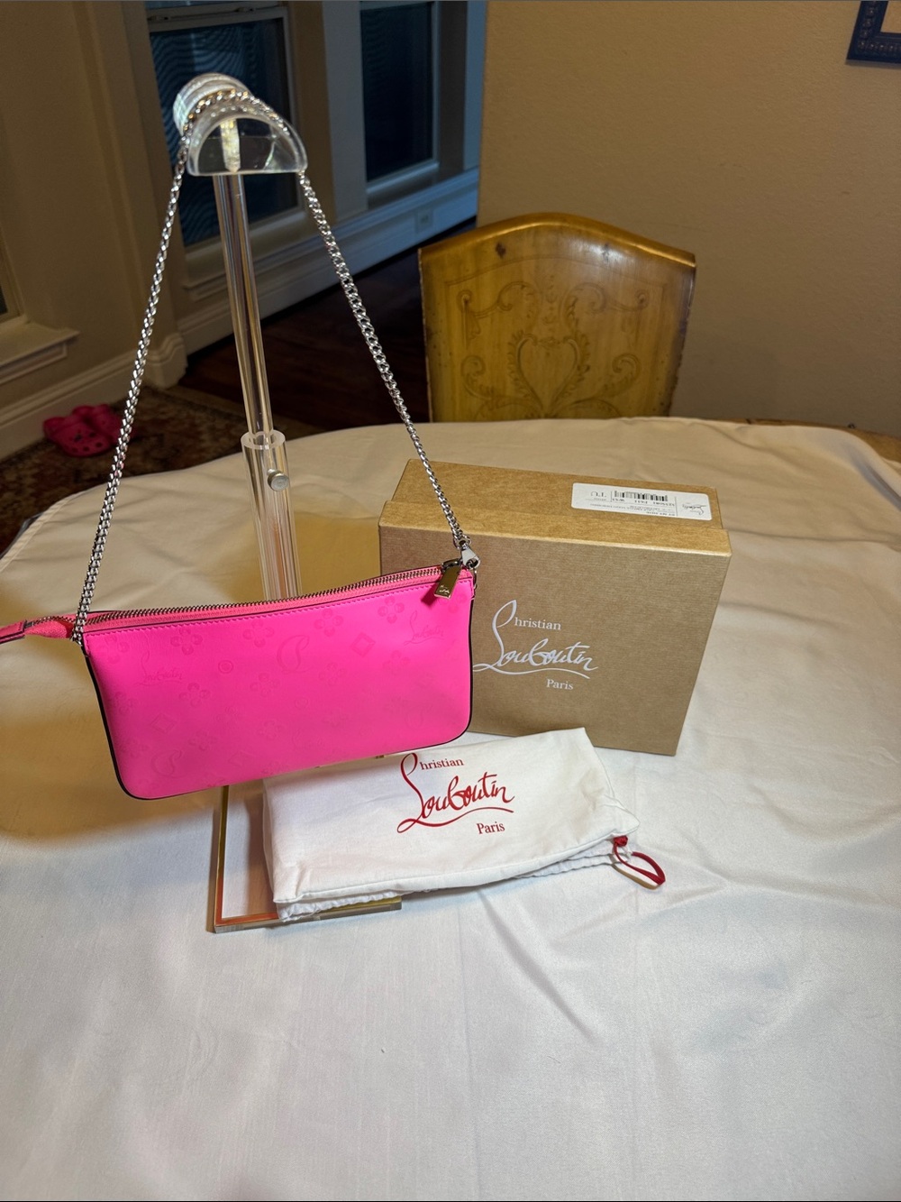 Christian Louboutin By My Side Neon Pink Leather Shoulder Bag